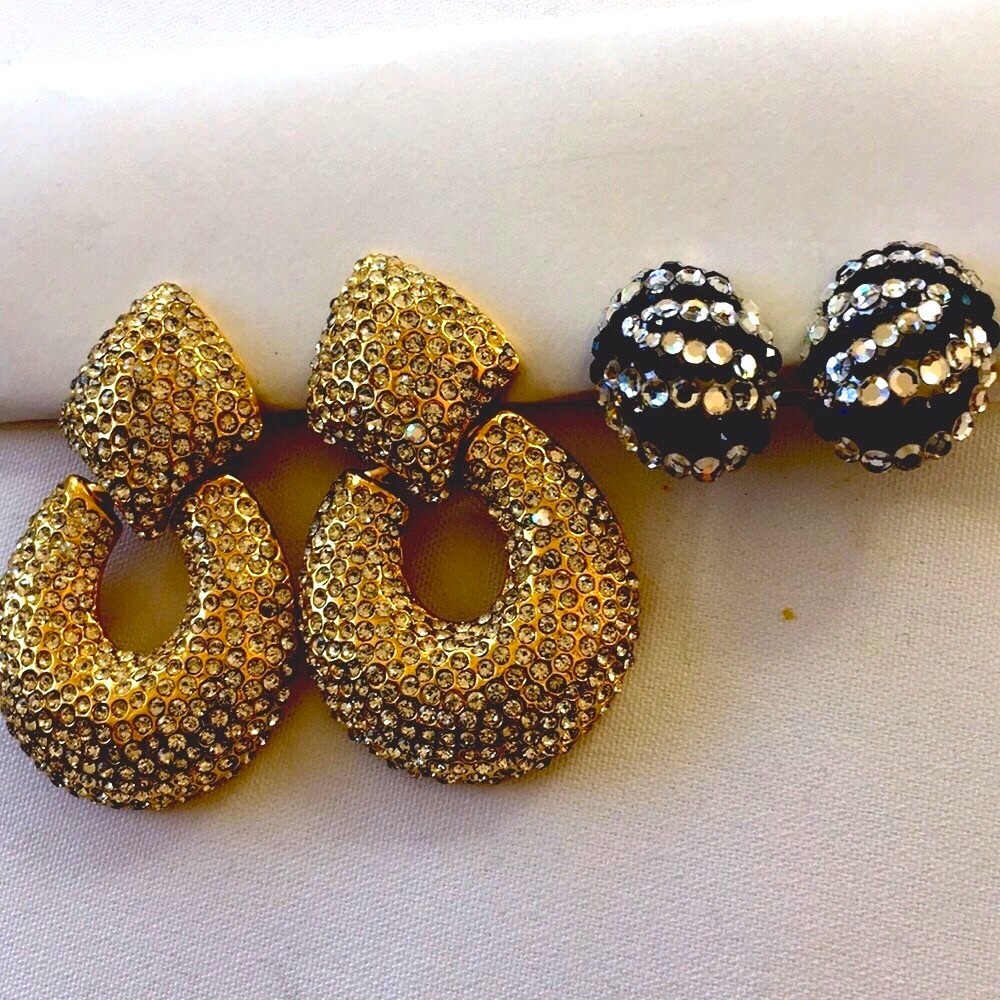 2 clip on Earrings (Gold & Black/Silver stripped)